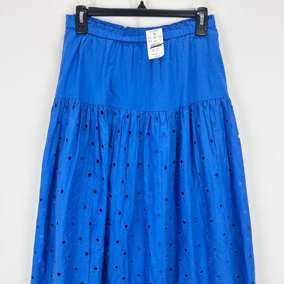 J.Crew Drop Waist Eyelet Midi Skirt Bright Grotto Blue A Line Cotton Small NWT - Picture 9 of 12